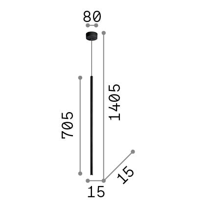 Lustră pendul Look LED SP1 rotund D16 H700 On-Off 3000K, alb – desen tehnic cu dimensiuni