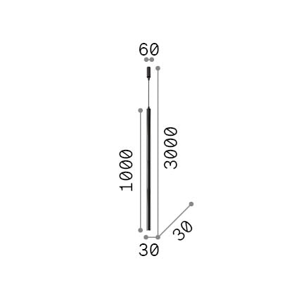 Lustră pendul Look LED SP1 rotund D30 H1000 On-Off 3000K, alamă – desen tehnic cu dimensiuni