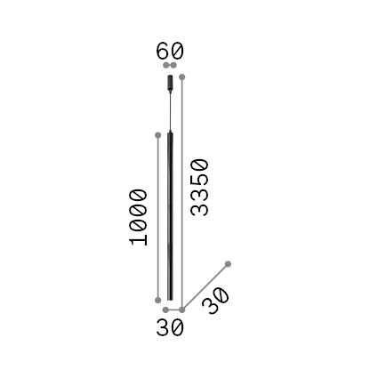 Lustră pendul Look LED SP1 rotund D30 H1000 On-Off 3000K, negru – desen tehnic cu dimensiuni