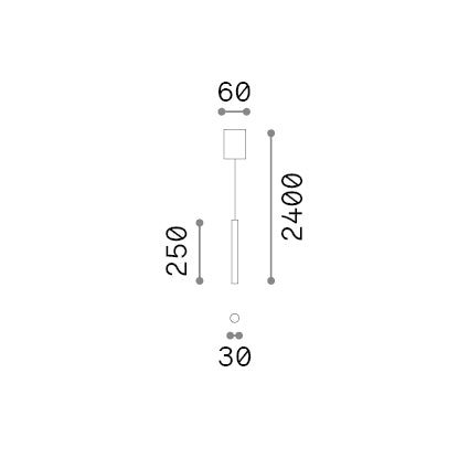 Lustră pendul Look LED SP1 rotund D30 H250 On-Off 3000K, alamă – desen tehnic cu dimensiuni
