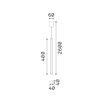 Lustră pendul Look SP1 pătrat D40 H400, alb – desen tehnic cu dimensiuni