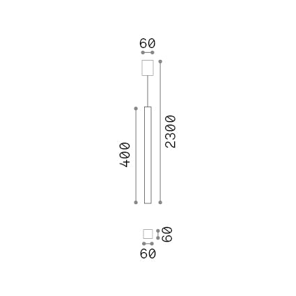 Lustră pendul Look SP1 pătrat D60 H400, alamă – desen tehnic cu dimensiuni