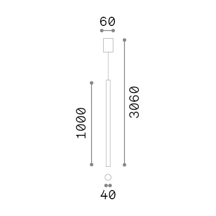 Lustră pendul Look SP1 rotund D40 H1000, alb – desen tehnic cu dimensiuni