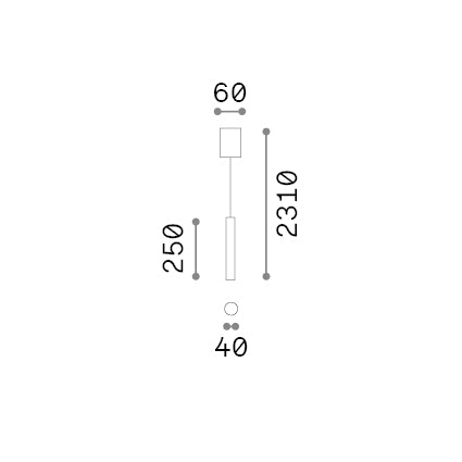 Lustră pendul Look SP1 rotund D40 H250, alb – desen tehnic cu dimensiuni