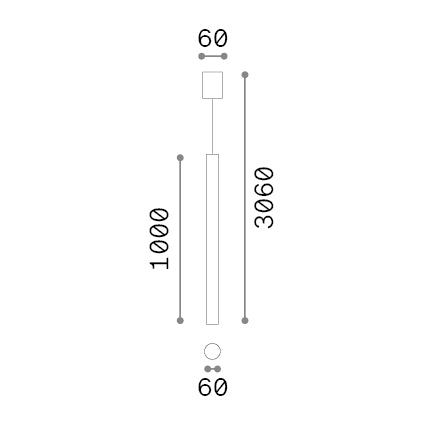 Lustră pendul Look SP1 rotund D60 H1000, negru – desen tehnic cu dimensiuni