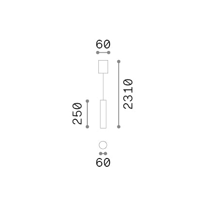 Lustră pendul Look SP1 rotund D60 H250, alb – desen tehnic cu dimensiuni