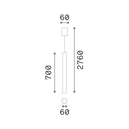 Lustră pendul Look SP1 rotund D60 H700, alamă – desen tehnic cu dimensiuni
