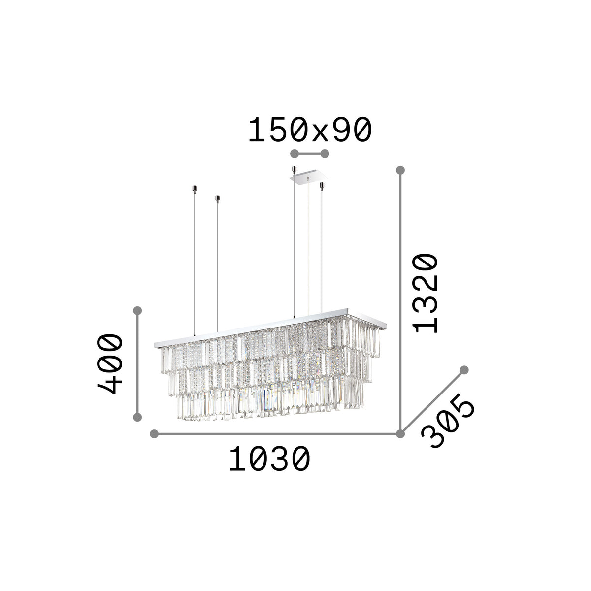 Lustră pendul Martinez SP8, auriu – desen tehnic cu dimensiuni