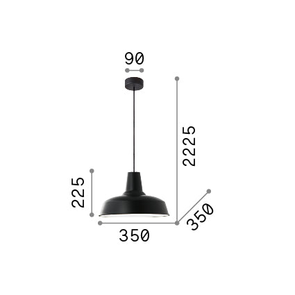 Lustră pendul Moby SP1, negru – desen tehnic cu dimensiuni