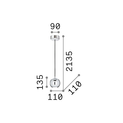 Lustră pendul Mr Jack SP1 mic, alb – desen tehnic cu dimensiuni