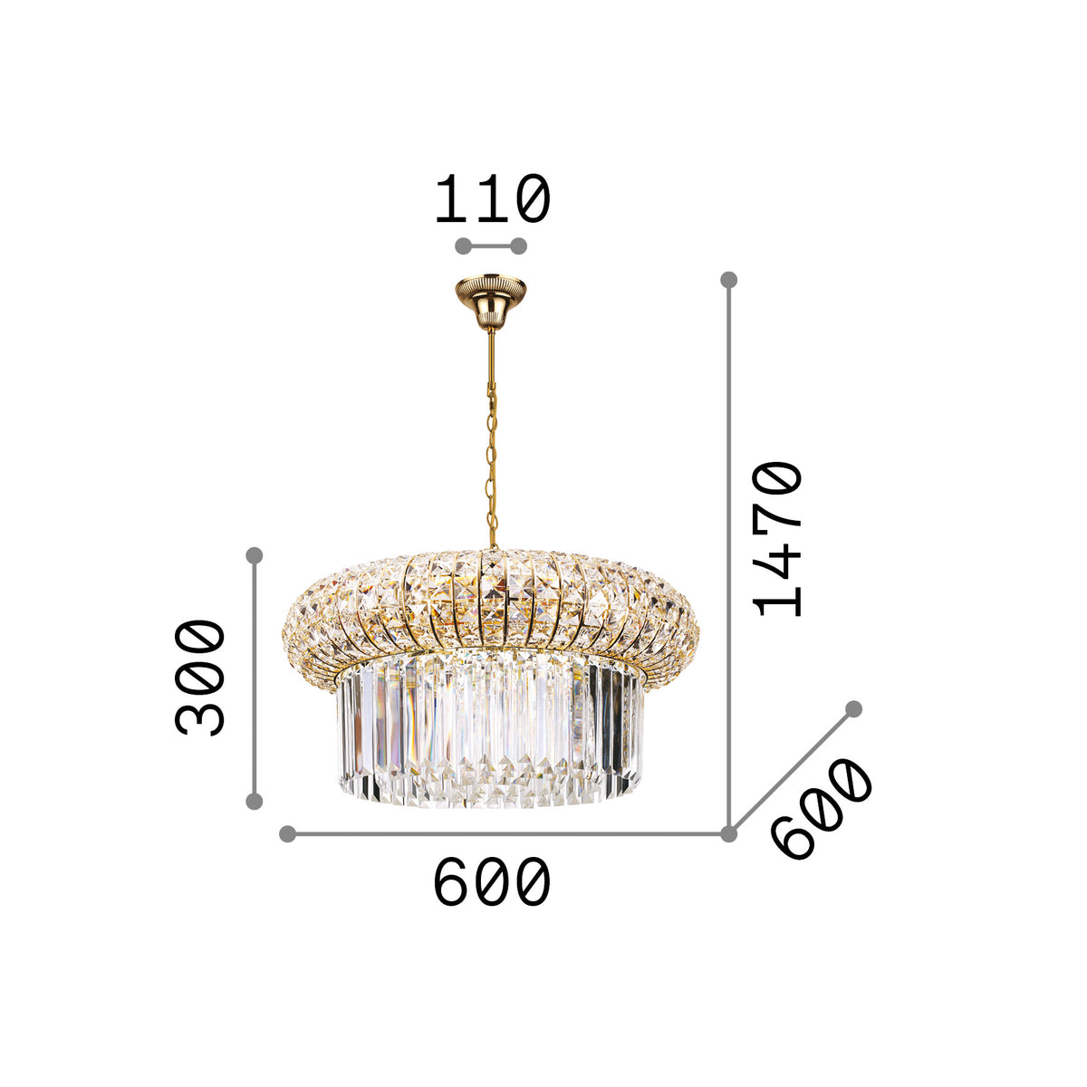 Lustră pendul Nabucco SP12 – desen tehnic cu dimensiuni