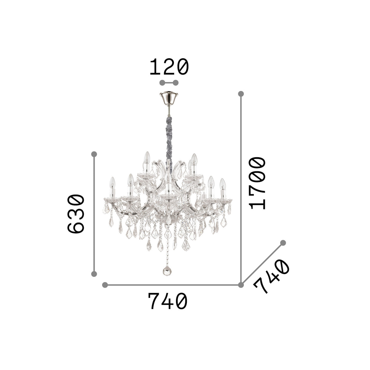 Lustră pendul Napoleon SP12, auriu – desen tehnic cu dimensiuni