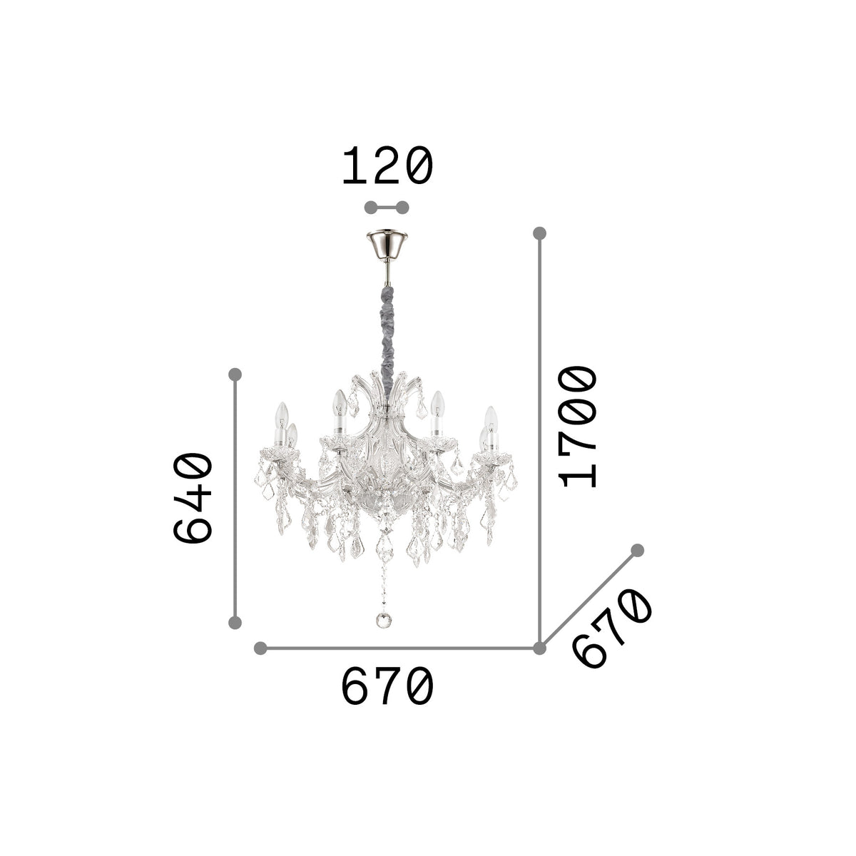 Lustră pendul Napoleon SP8, auriu – desen tehnic cu dimensiuni