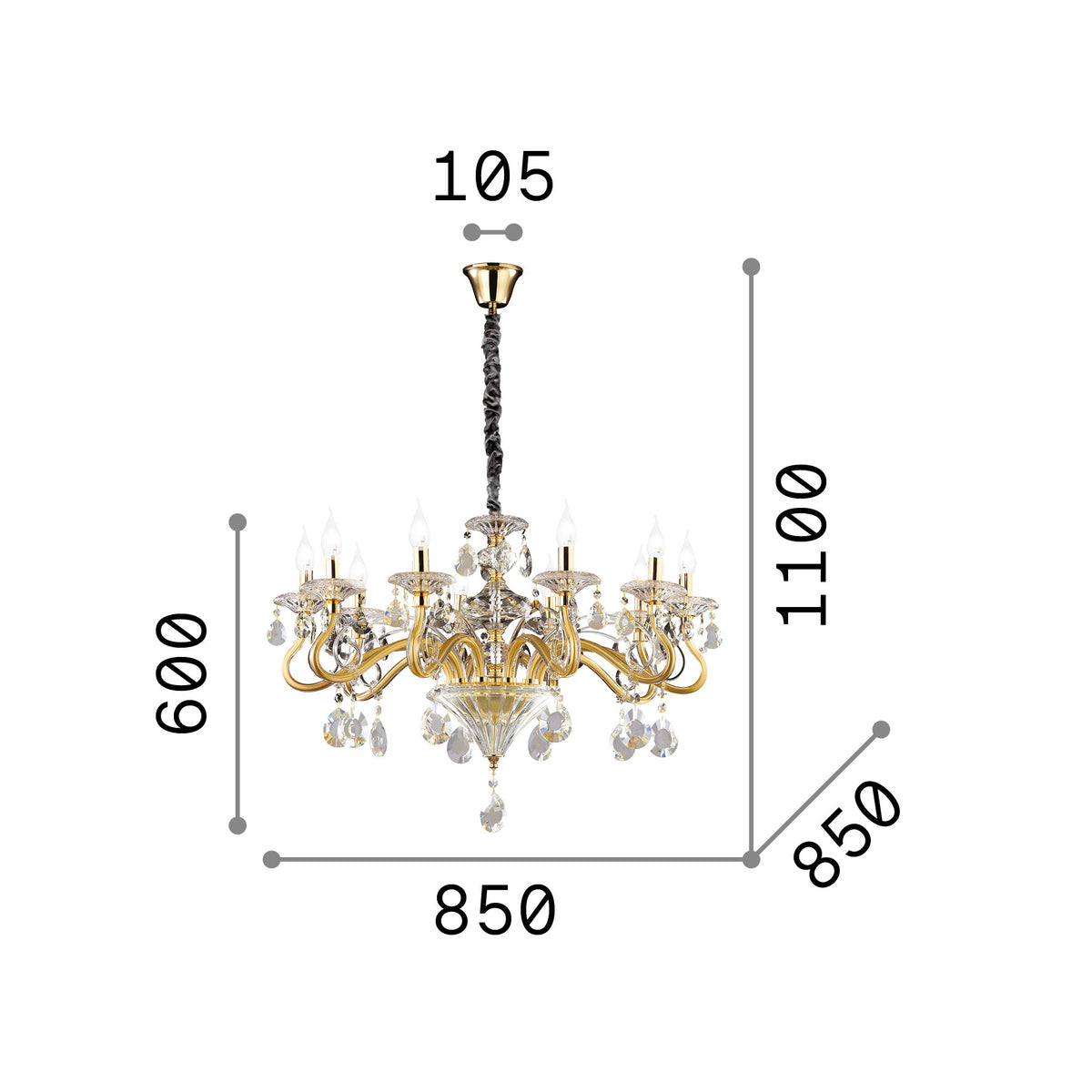 Lustră pendul Negresco SP10 – desen tehnic cu dimensiuni