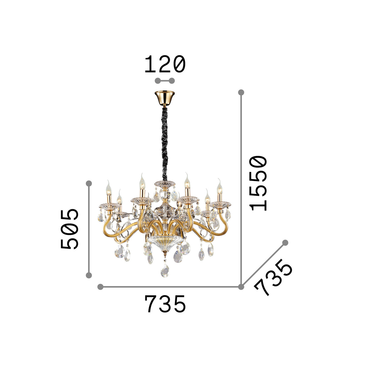 Lustră pendul Negresco SP8 – desen tehnic cu dimensiuni