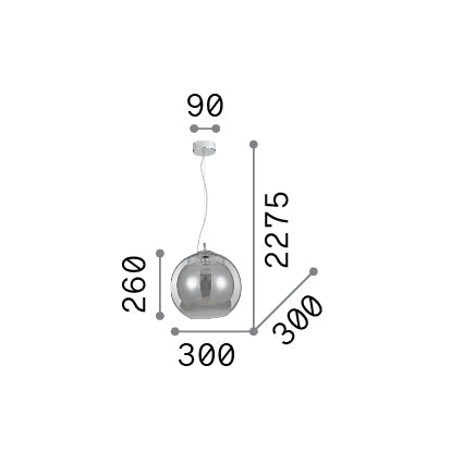 Lustră pendul Nemo SP1 D30, chihlimbar – desen tehnic cu dimensiuni
