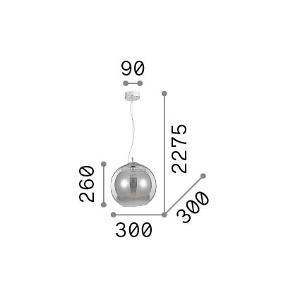 Lustră pendul Nemo SP1 D30, cupru – desen tehnic cu dimensiuni