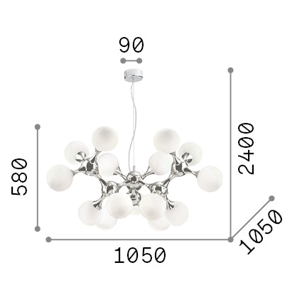 Lustră pendul Nodi SP15, alb – desen tehnic cu dimensiuni