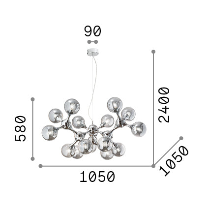 Lustră pendul Nodi SP15, crom – desen tehnic cu dimensiuni