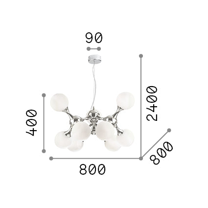 Lustră pendul Nodi SP9, alb – desen tehnic cu dimensiuni