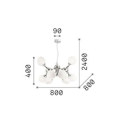 Lustră pendul Nodi SP9, crom – desen tehnic cu dimensiuni