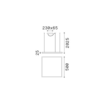 Lustră pendul Oracle Slim SP D050 pătrat 3000K On-Off, negru – desen tehnic cu dimensiuni