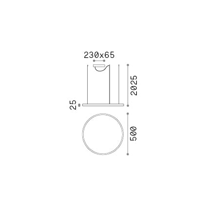 Lustră pendul Oracle Slim SP D050 rotund 3000K DALI, alb – desen tehnic cu dimensiuni