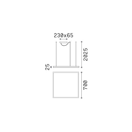 Lustră pendul Oracle Slim SP D070 pătrat 3000K On-Off, alamă – desen tehnic cu dimensiuni
