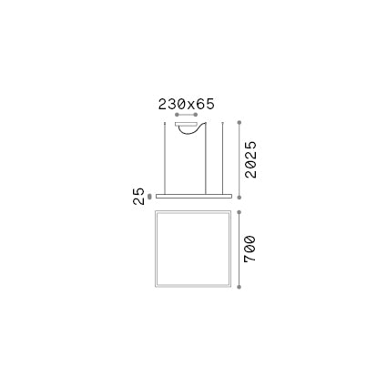 Lustră pendul Oracle Slim SP D070 pătrat 3000K On-Off, negru – desen tehnic cu dimensiuni