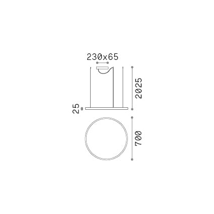 Lustră pendul Oracle Slim SP D070 rotund 3000K On-Off, alamă – desen tehnic cu dimensiuni
