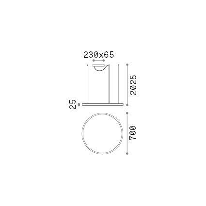 Lustră pendul Oracle Slim SP D070 rotund 3000K On-Off, alb – desen tehnic cu dimensiuni