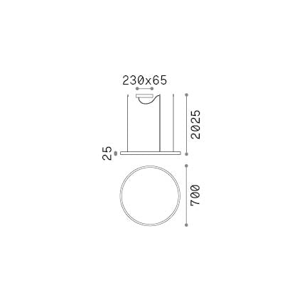 Lustră pendul Oracle Slim SP D070 rotund 4000K DALI, negru – desen tehnic cu dimensiuni