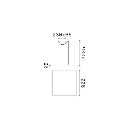 Lustră pendul Oracle Slim SP D090 pătrat 3000K On-Off, alb – desen tehnic cu dimensiuni