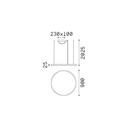 Lustră pendul Oracle Slim SP D090 rotund 3000K DALI, alb – desen tehnic cu dimensiuni
