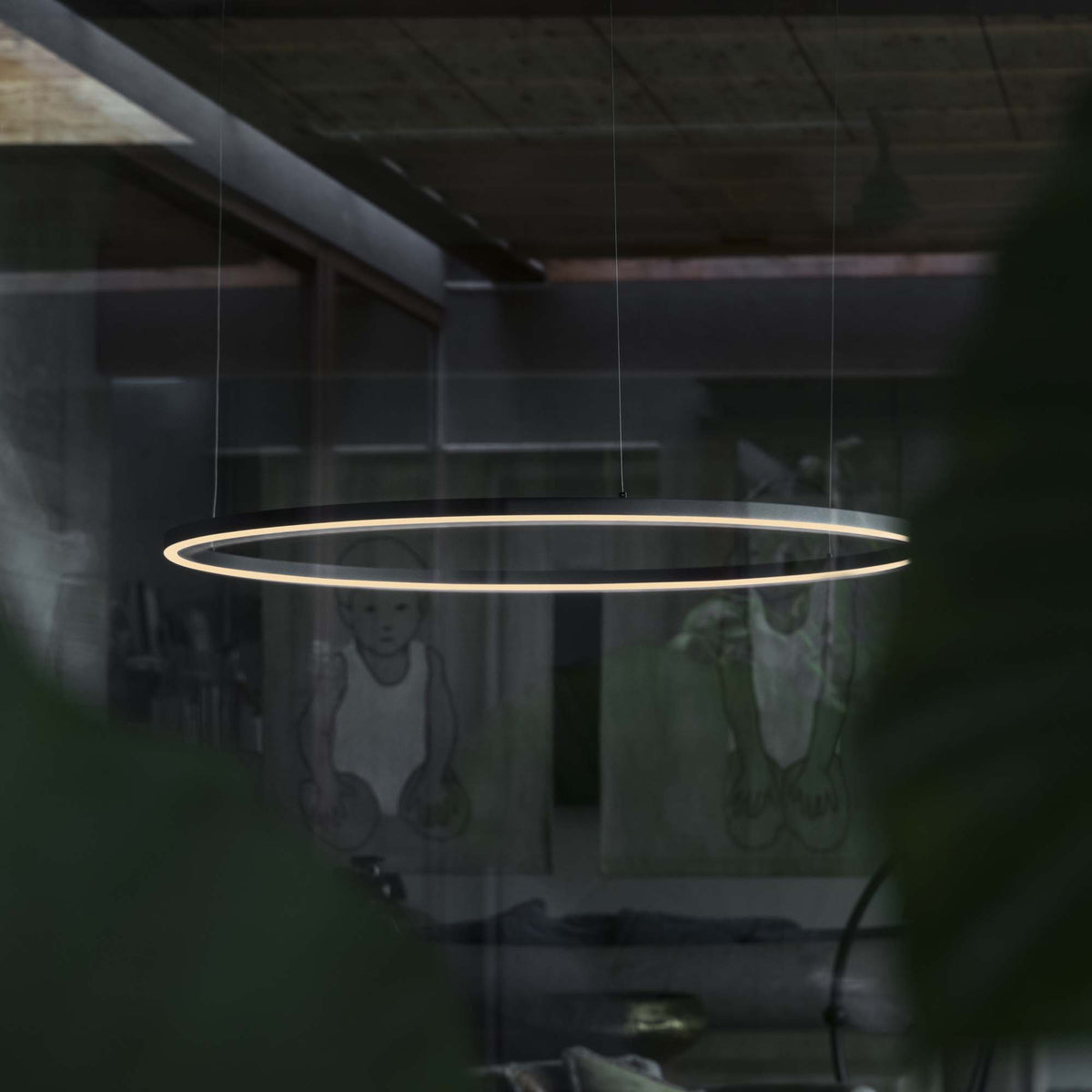 Lustră pendul Oracle Slim SP D090 rotund 3000K DALI, negru – ambient