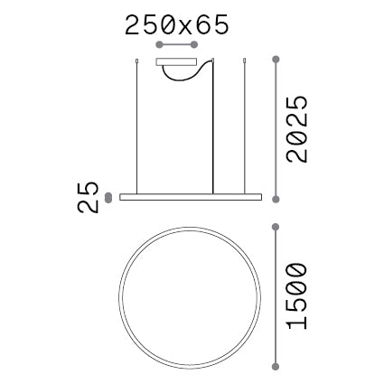 Lustră pendul Oracle Slim SP D150 rotund 2700K On-Off, negru – desen tehnic cu dimensiuni