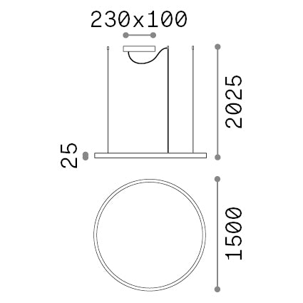 Lustră pendul Oracle Slim SP D150 rotund 3000K DALI, alb – desen tehnic cu dimensiuni