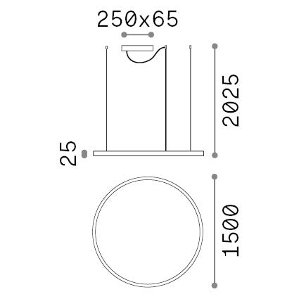 Lustră pendul Oracle Slim SP D150 rotund 4000K On-Off, alb – desen tehnic cu dimensiuni