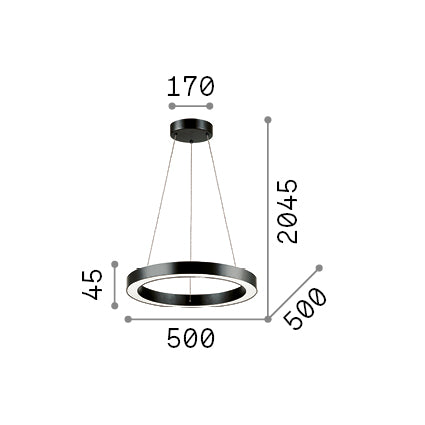 Lustră pendul Oracle SP D50, negru – desen tehnic cu dimensiuni