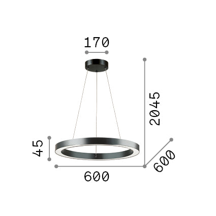 Lustră pendul Oracle SP D60, negru – desen tehnic cu dimensiuni