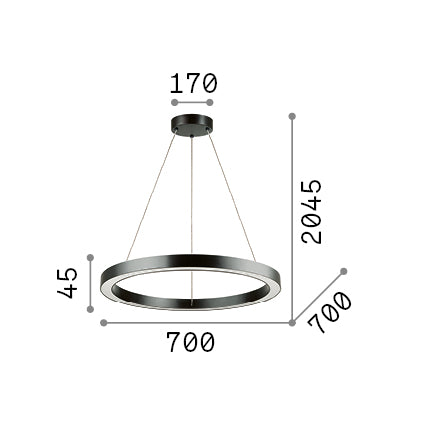 Lustră pendul Oracle SP D70, negru – desen tehnic cu dimensiuni