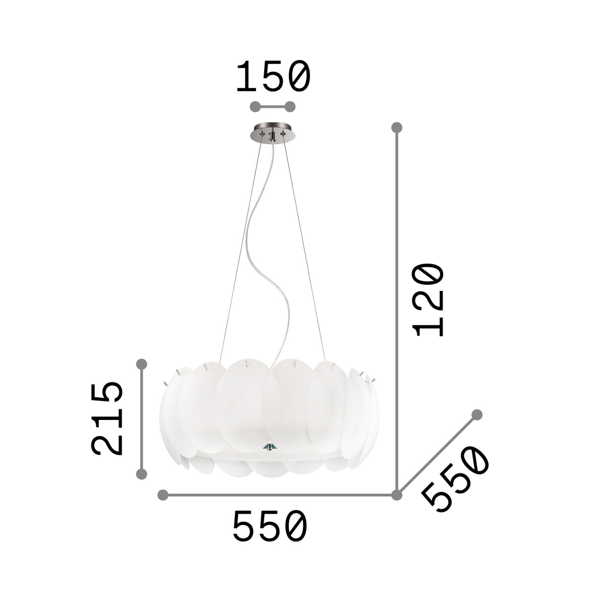 Lustră pendul Ovalino SP8 – desen tehnic cu dimensiuni