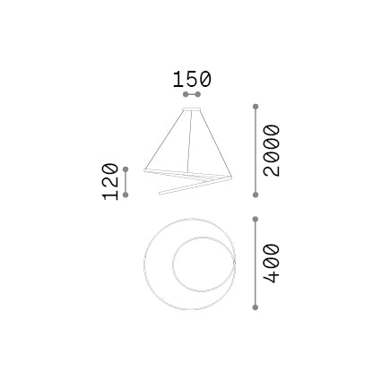 Lustră pendul Oz SP D040 On-Off 3000K, negru – desen tehnic cu dimensiuni