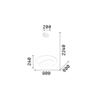 Lustră pendul Oz SP D080 DALI 3000K, alb – desen tehnic cu dimensiuni