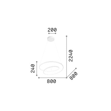 Lustră pendul Oz SP D080 On-Off 4000K, alb – desen tehnic cu dimensiuni