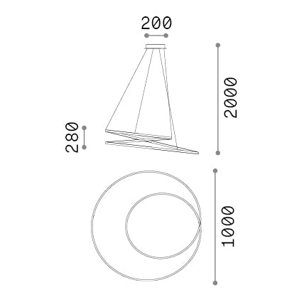 Lustră pendul Oz SP D100 On-Off 3000K, negru – desen tehnic cu dimensiuni