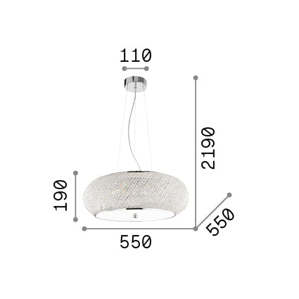 Lustră pendul Pasha' SP10, crom – desen tehnic cu dimensiuni