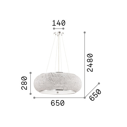 Lustră pendul Pasha' SP14, crom – desen tehnic cu dimensiuni