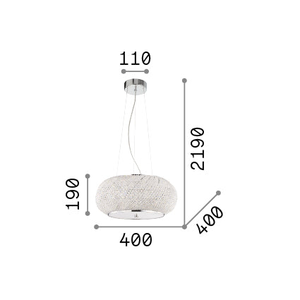 Lustră pendul Pasha' SP6, crom – desen tehnic cu dimensiuni