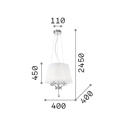 Lustră pendul Pegaso SP3, alb – desen tehnic cu dimensiuni
